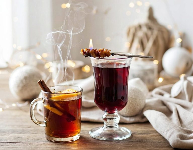 Glühwein Glühweinglas und Feuerzangenbowle